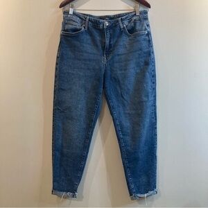 MAVI Sz 32 x 27 Cindy Mom Style High Rise Rolled Raw Hem Mid-Wash Jeans